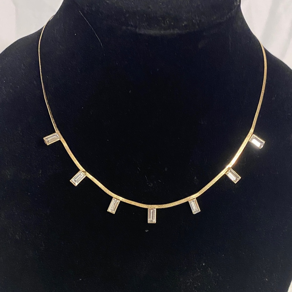 Guess Gold Bar Pendant Necklace with Baguette Crystal Accents
